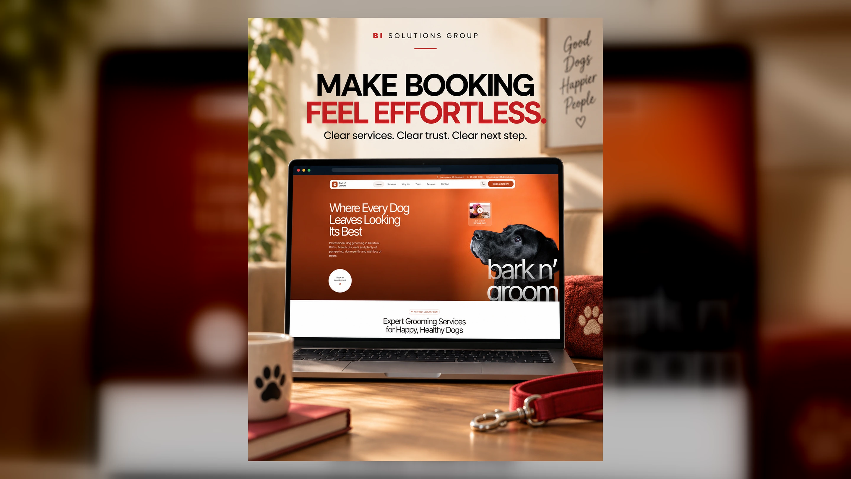 Bark n' Groom dog grooming website presented in a high-resolution browser frame